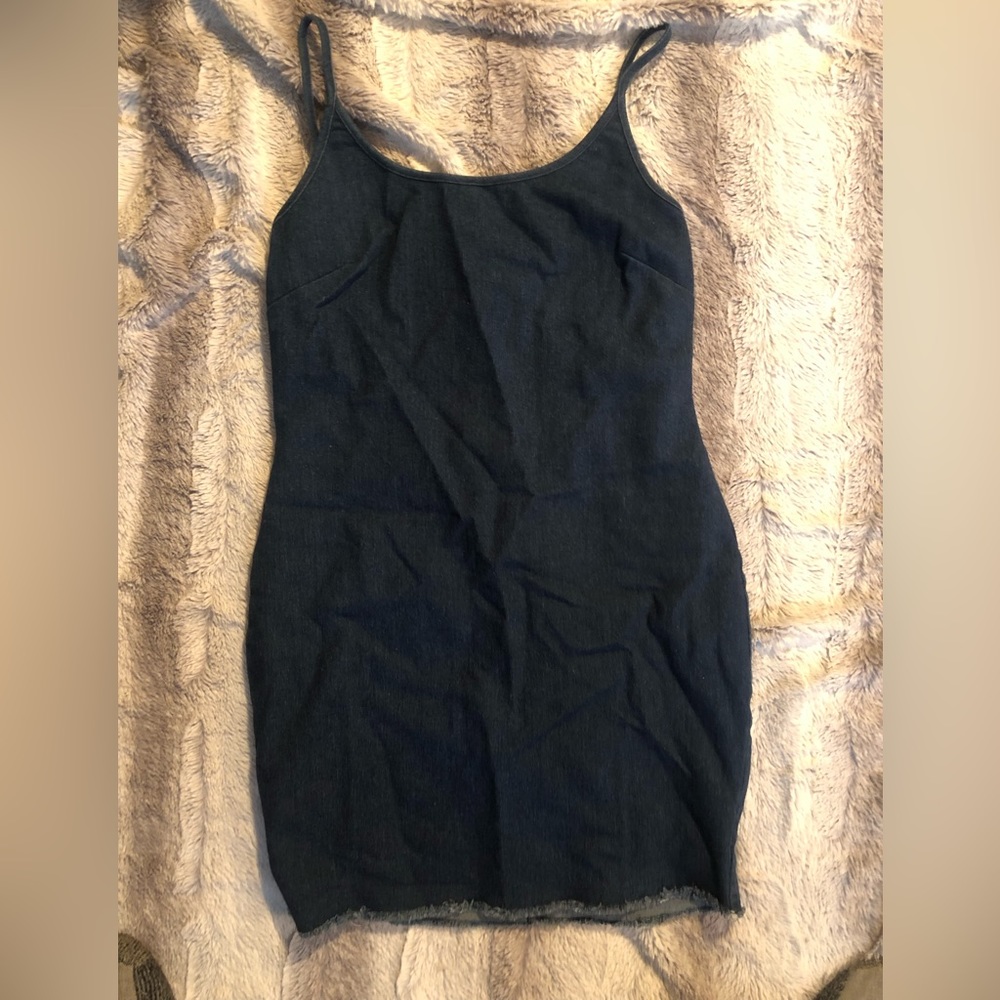 by the way denim low back bodycon dress | fringed hem